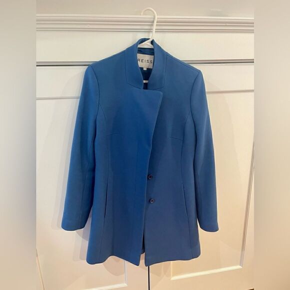 Reiss Wool Blend Pea Coat Royal Blue Size Small - Picture 4 of 7